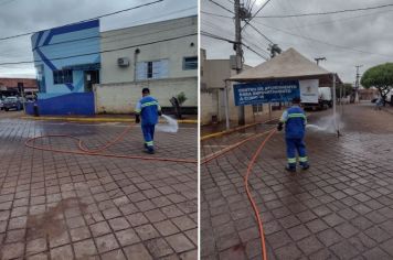 Sanitização e higiene contra a Covid-19 é realizada na área externa da Santa Casa