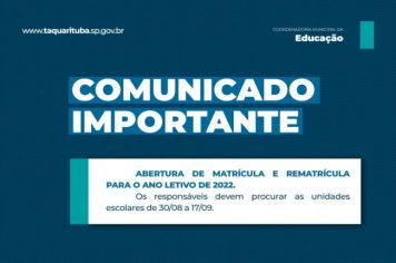 Matrículas para o ano letivo de 2022 do ensino municipal já estão abertas 