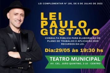 Cultura de Taquarituba divulga Consulta Pública para discutir aplicação da Lei Paulo Gustavo no município