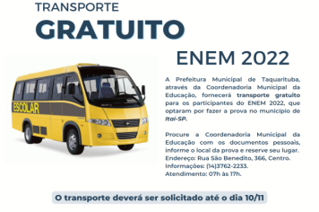 Prefeitura de Taquarituba fornecerá transporte gratuito para inscritos no Enem 2022