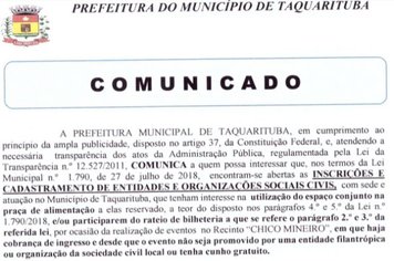 COMUNICADO - A Prefeitura Municipal Comunica que Estão Abertas as Inscrições para Credenciamento de Entidades