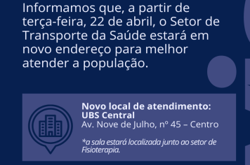 Setor de Transporte da Saúde de Taquarituba passa a atender em novo endereço a partir de 22 de abril