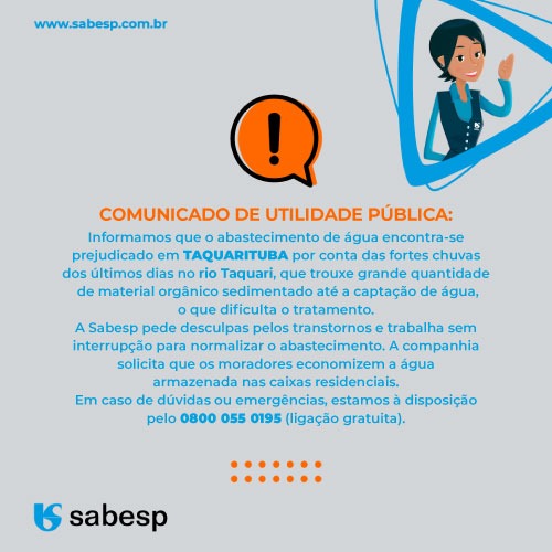 Notícia - Sabesp passa a entregar novo modelo de conta de água aos clientes  - Prefeitura Municipal de Cajati